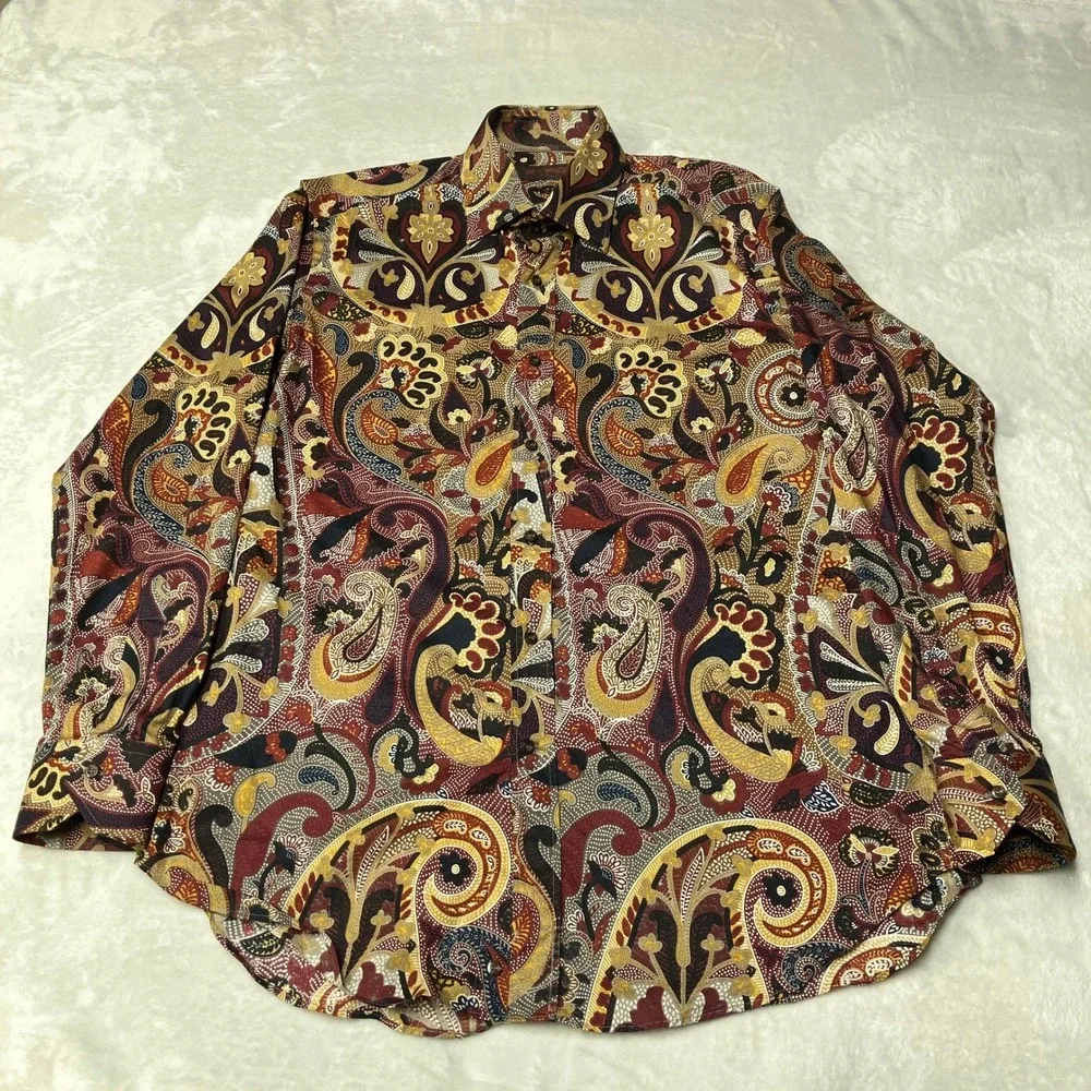 Etro Dress Shirt Paisley Print Button Up Multicolor Made in Italy Mens 41